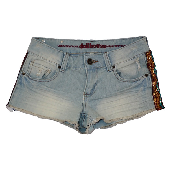 Vintage Dollhouse Denim Jean Shorts Sz 7 Cut Off Distressed Micro Low Rise Y2K - Picture 1 of 9
